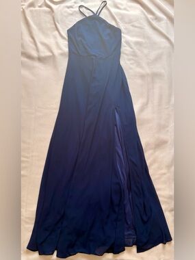 Lulu's Navy Blue Maxi Skirt with Side Slit 💙